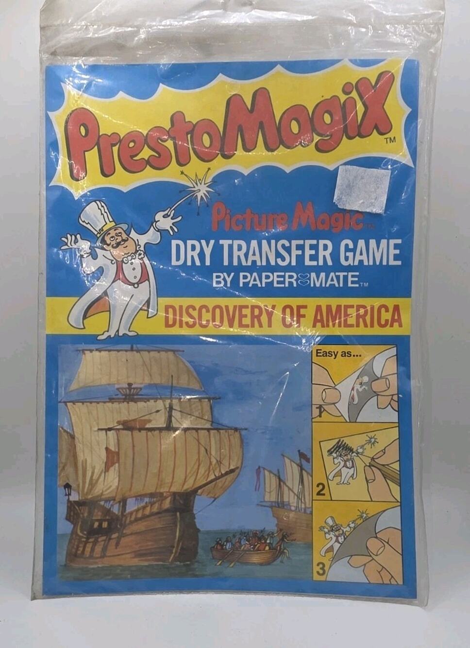 NOS Vintage 1978 PrestoMagiX Discovery of America Dry Transfer Game Paper Mate